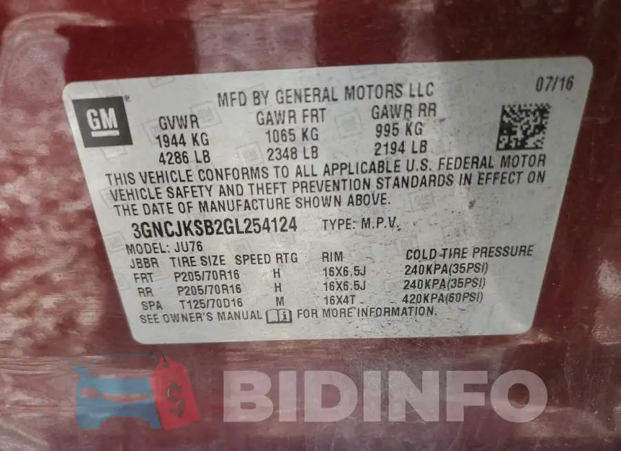 3GNCJKSB2GL254124 Photo# 13