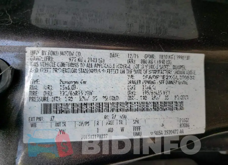 1FADP3E2XGL250532 Photo# 12