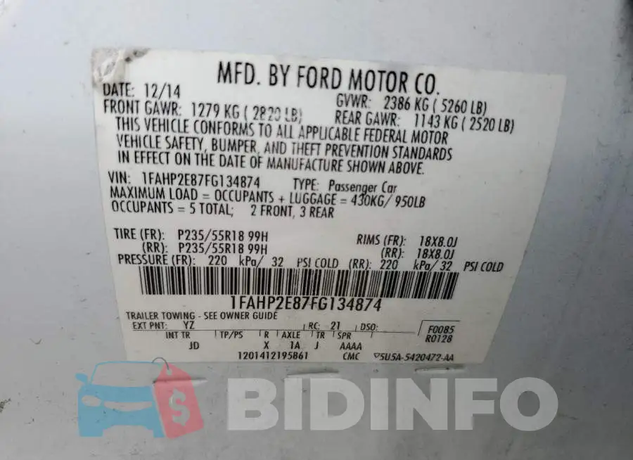 1FAHP2E87FG134874 Photo# 12