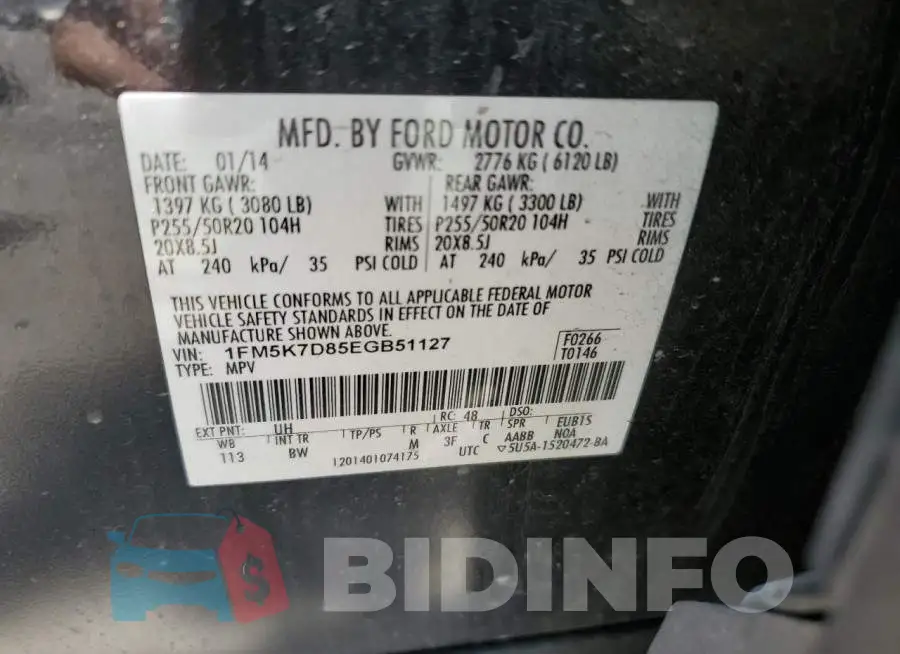 1FM5K7D85EGB51127 Photo# 13