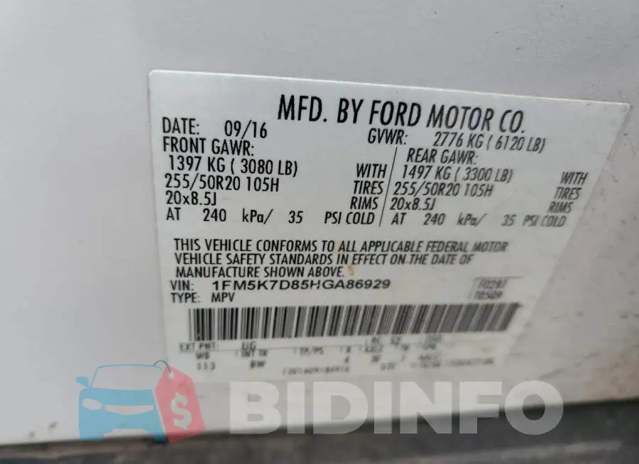 1FM5K7D85HGA86929 Photo# 13