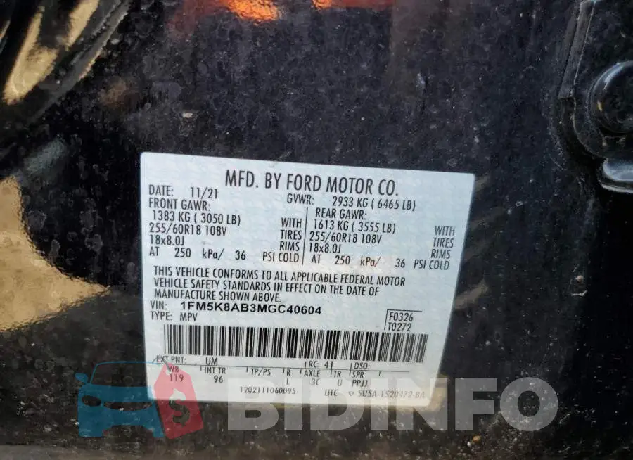 1FM5K8AB3MGC40604 Photo# 14
