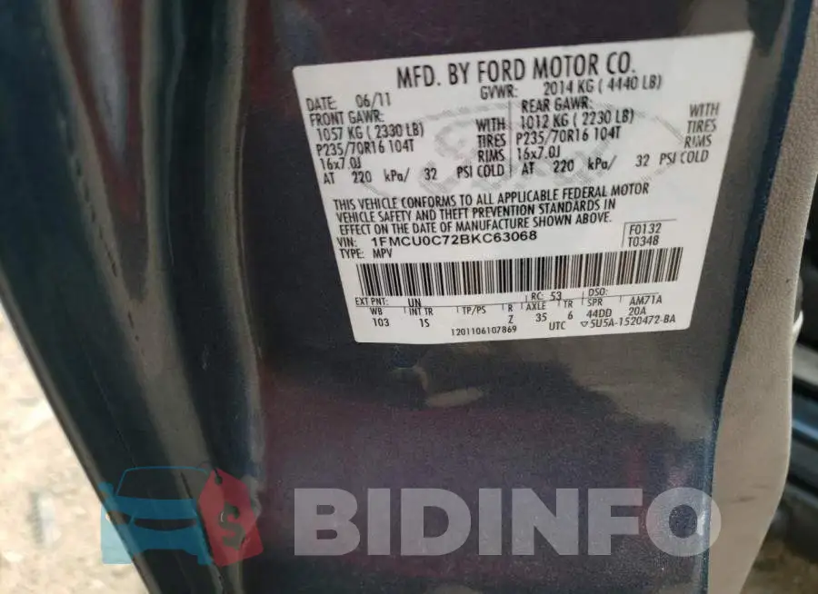 1FMCU0C72BKC63068 Photo# 13