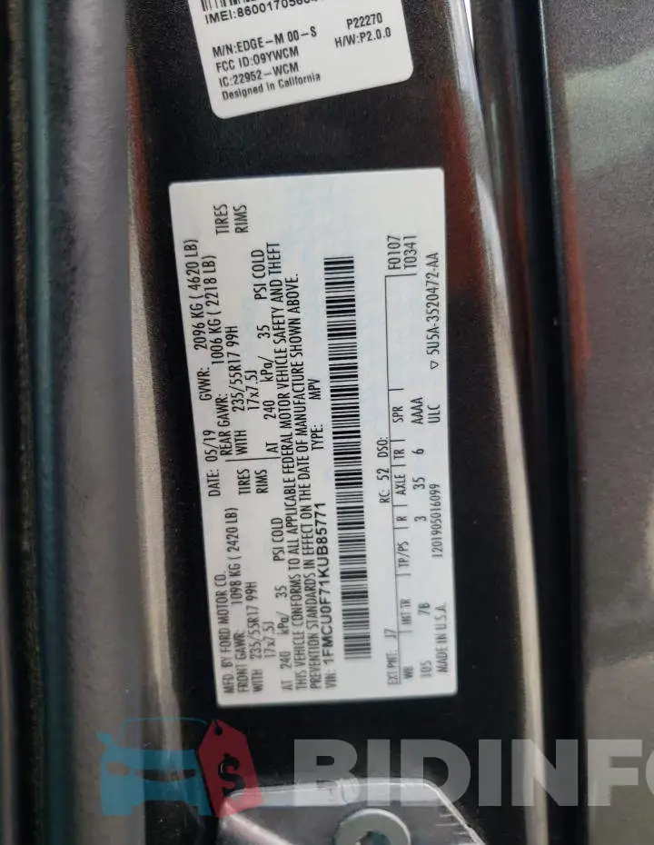 1FMCU0F71KUB85771 Photo# 12