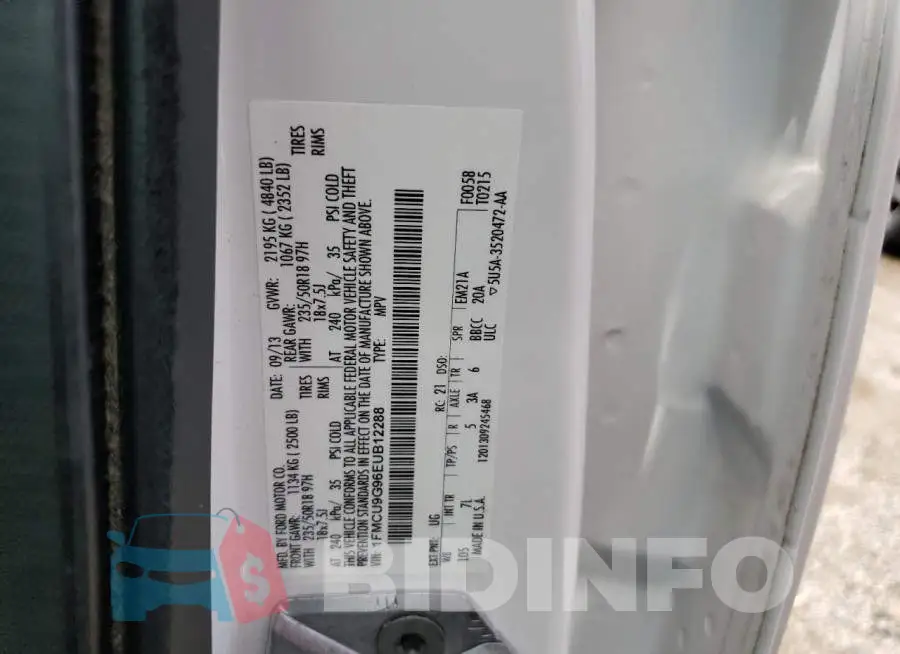 1FMCU9G96EUB12288 Photo# 13