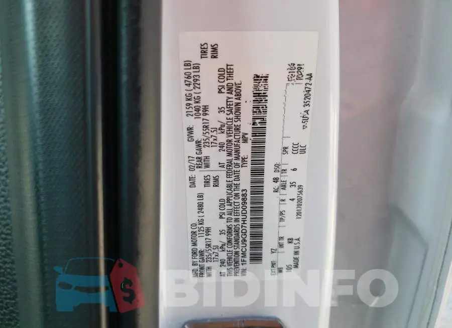 1FMCU9GD7HUD09883 Photo# 13