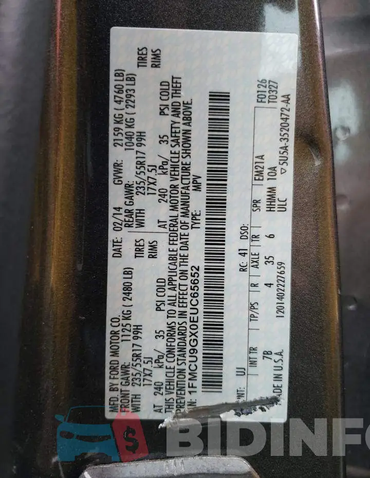 1FMCU9GX0EUC65652 Photo# 13