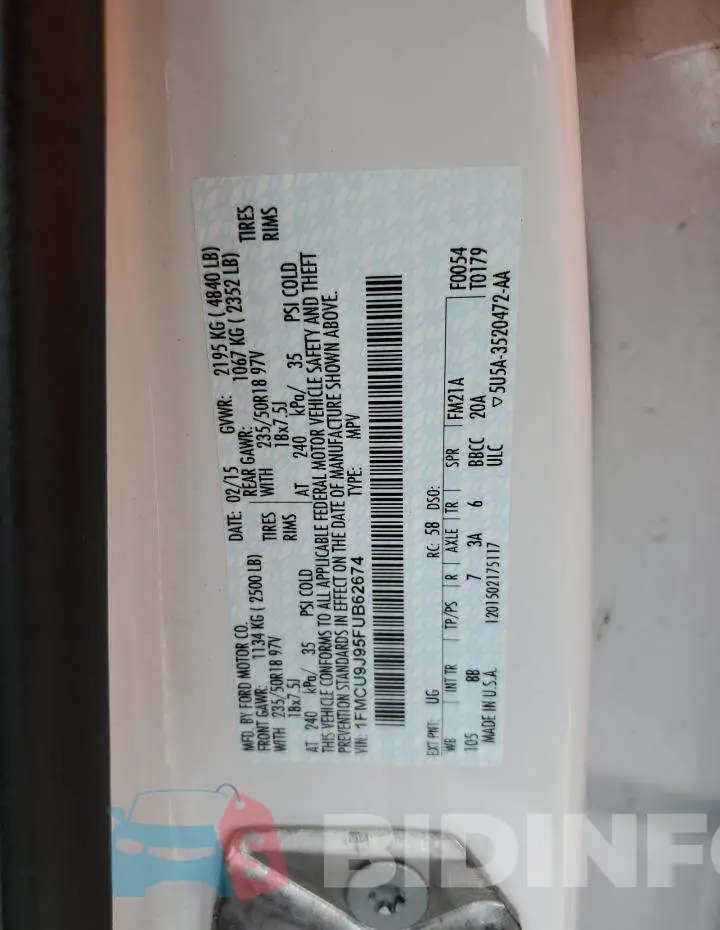 1FMCU9J95FUB62674 Photo# 13