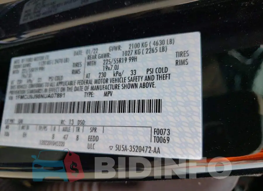 1FMCU9J98NUA07891 Photo# 12