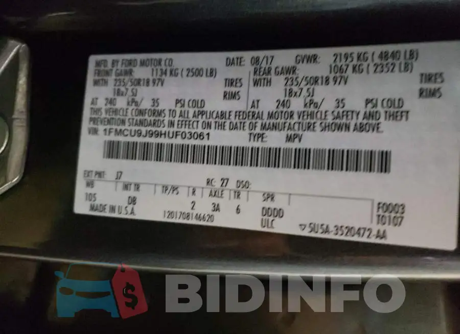1FMCU9J99HUF03061 Photo# 10