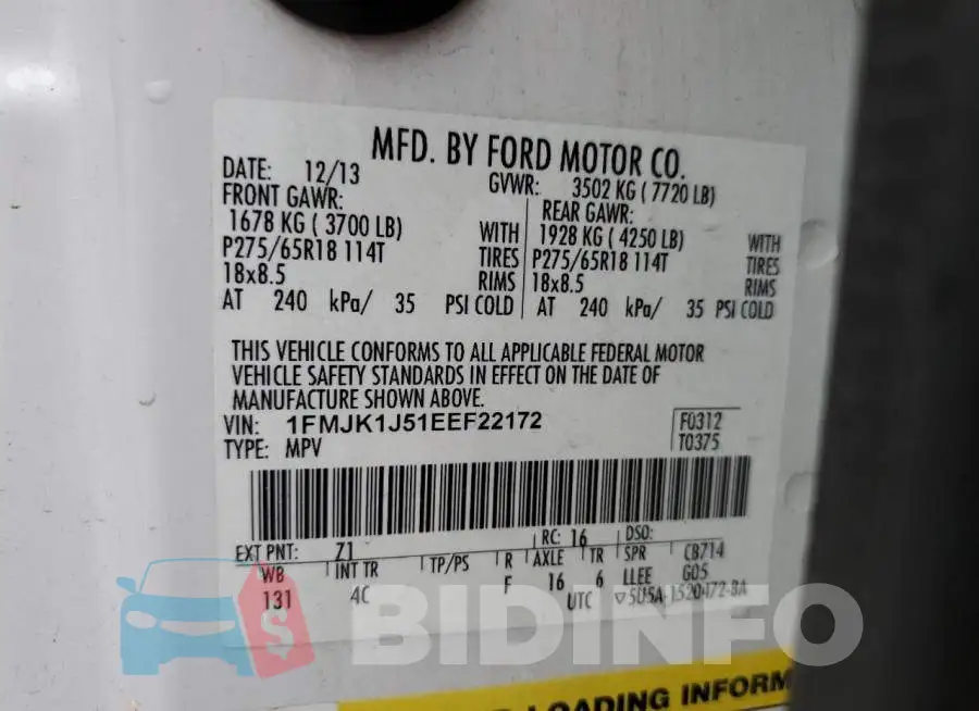 1FMJK1J51EEF22172 Photo# 14