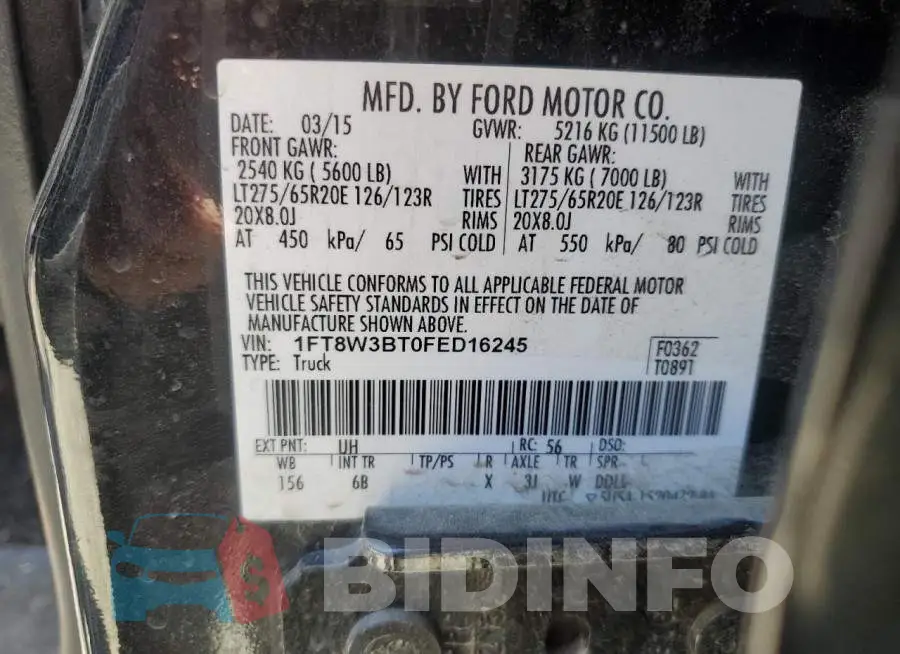1FT8W3BT0FED16245 Photo# 12