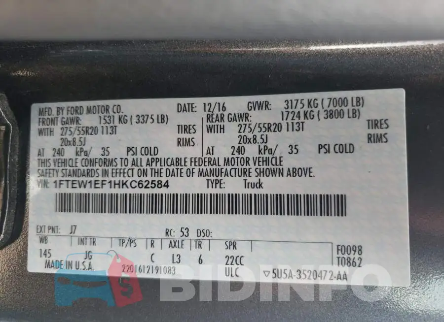 1FTEW1EF1HKC62584 Photo# 12