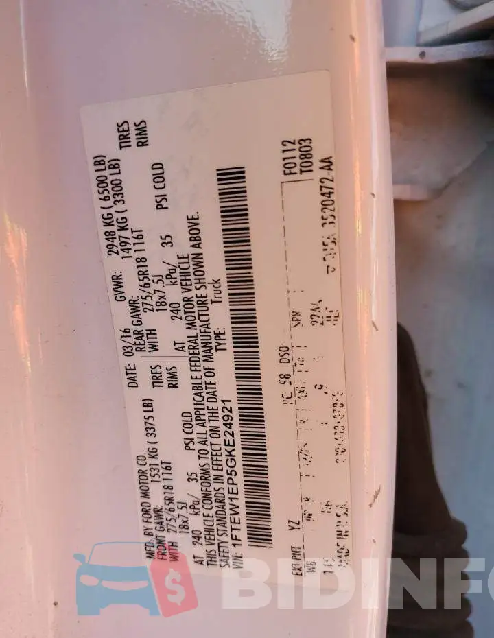 1FTEW1EP5GKE24921 Photo# 12
