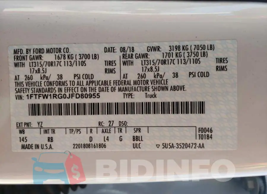1FTFW1RG0JFD80955 Photo# 12