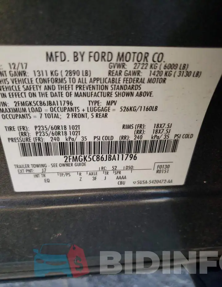 2FMGK5C86JBA11796 Photo# 13