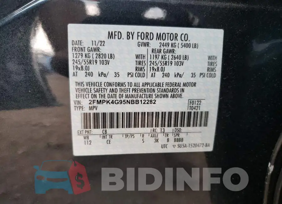 2FMPK4G95NBB12282 Photo# 14