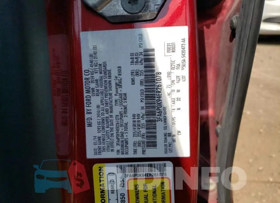 3FA6P0K94ER261078 Photo# 12