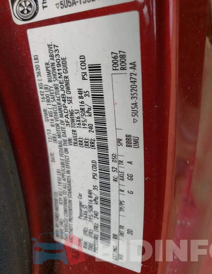 3FADP4BJ0EM190337 Photo# 12