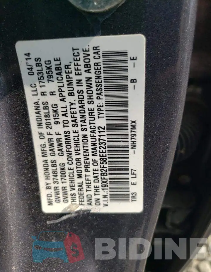 19XFB2F58EE237112 Photo# 12