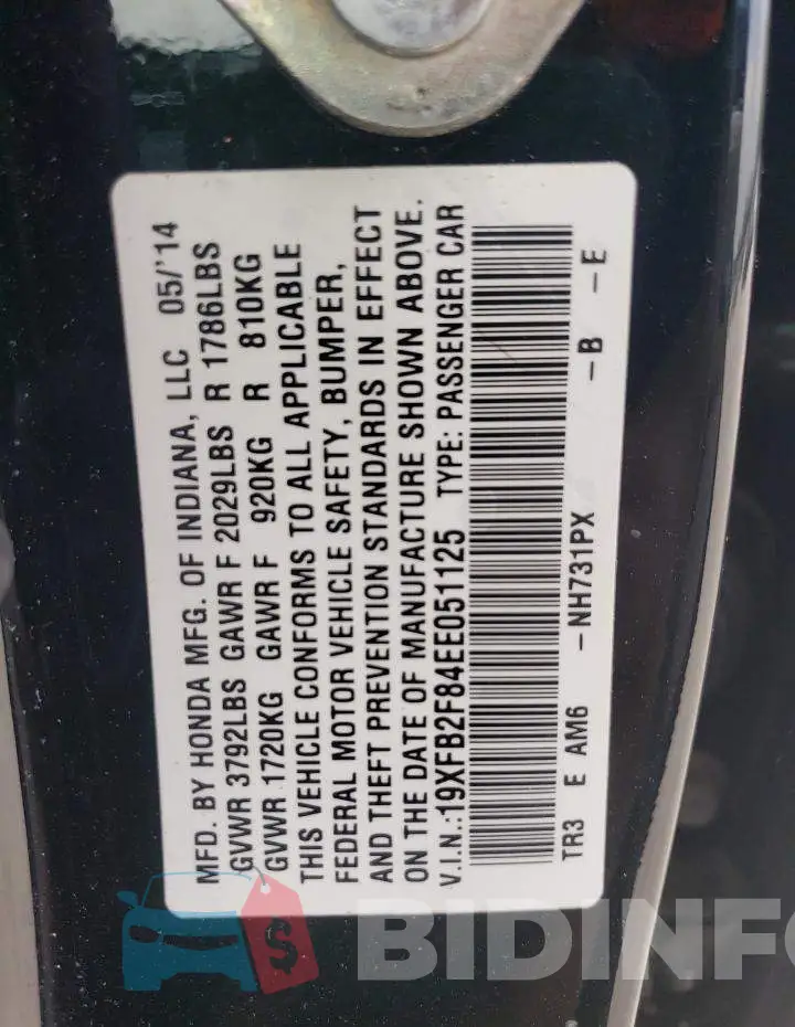 19XFB2F84EE051125 Photo# 12