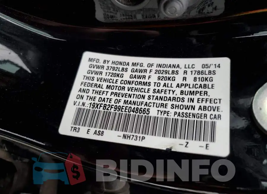 19XFB2F99EE048665 Photo# 12