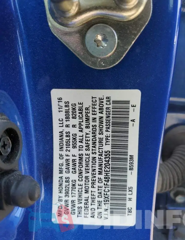 19XFC1F48HE204355 Photo# 12