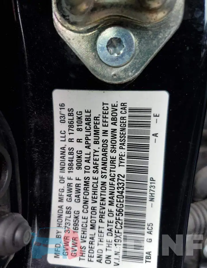 19XFC2F56GE043372 Photo# 12