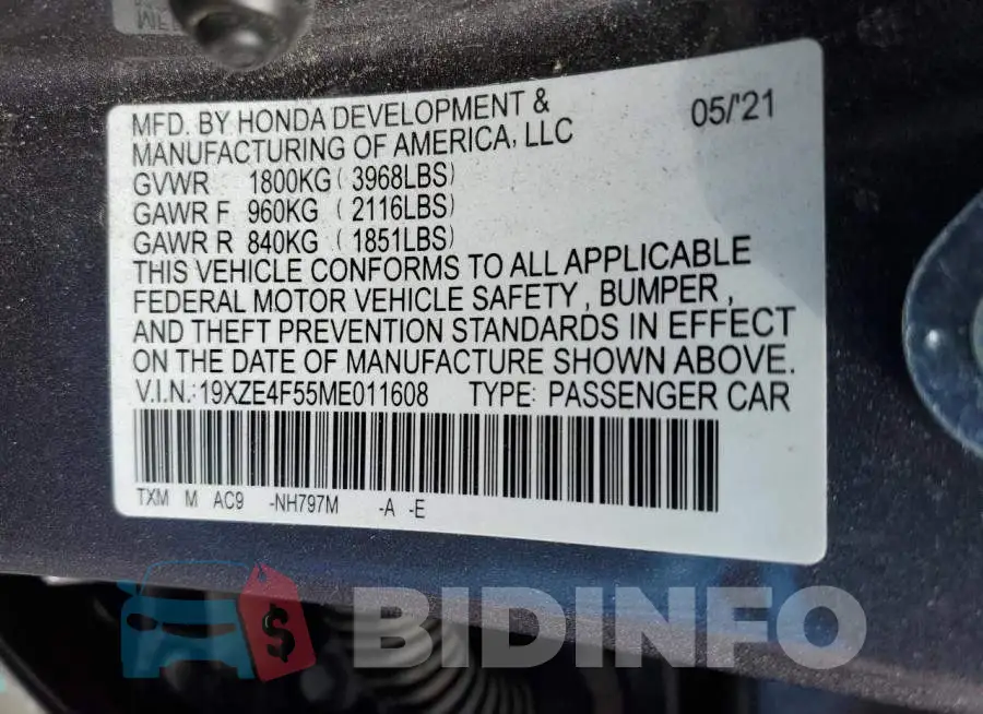19XZE4F55ME011608 Photo# 12