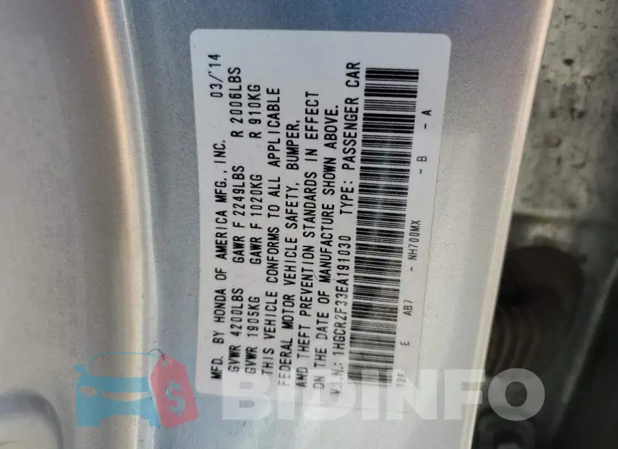 1HGCR2F33EA191030 Photo# 13