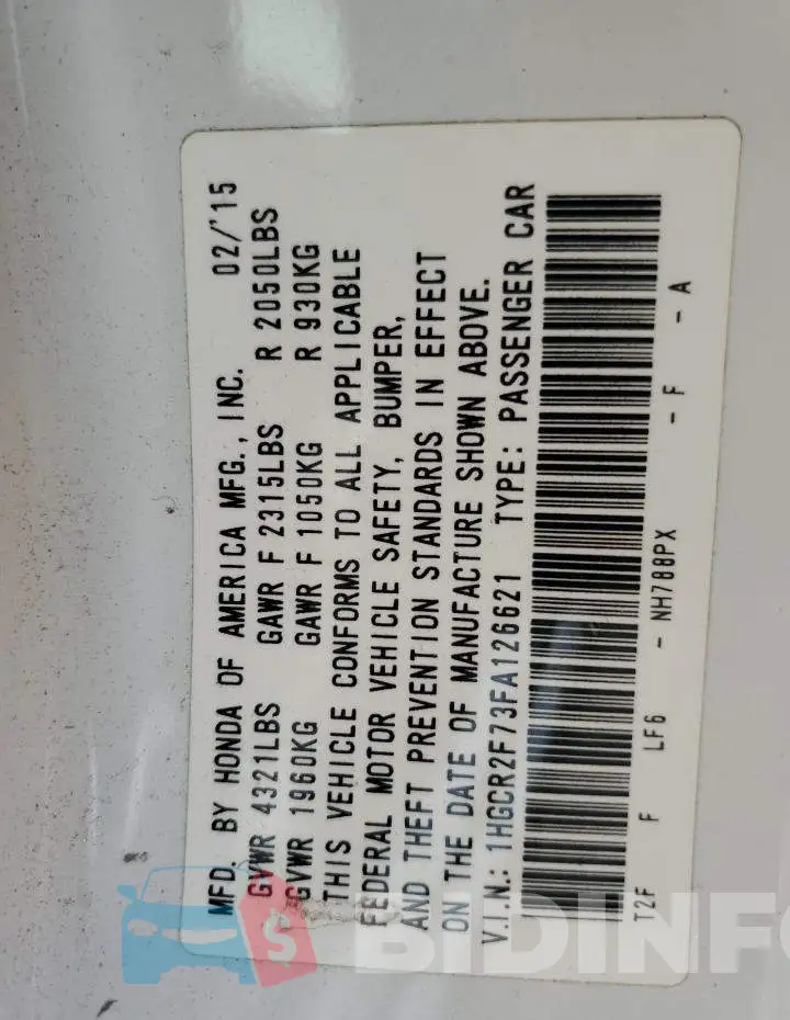 1HGCR2F73FA126621 Photo# 13