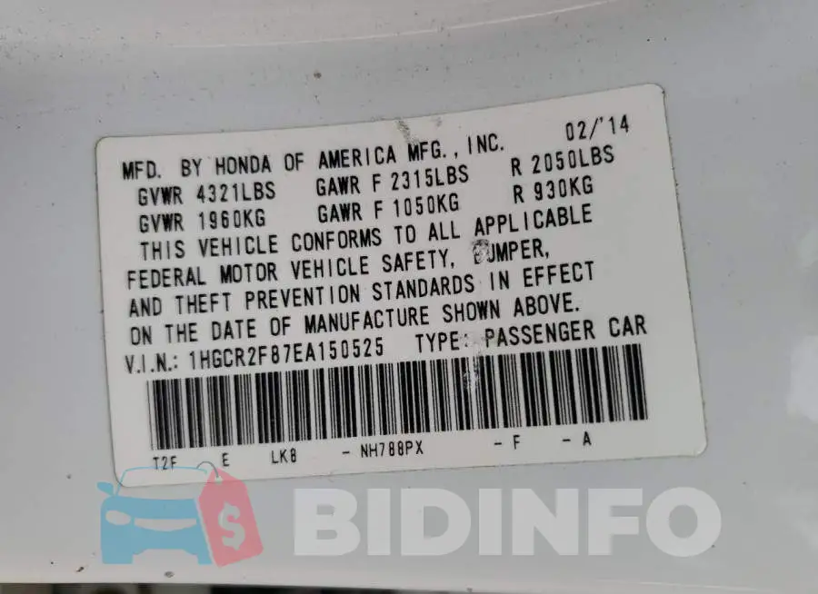 1HGCR2F87EA150525 Photo# 12