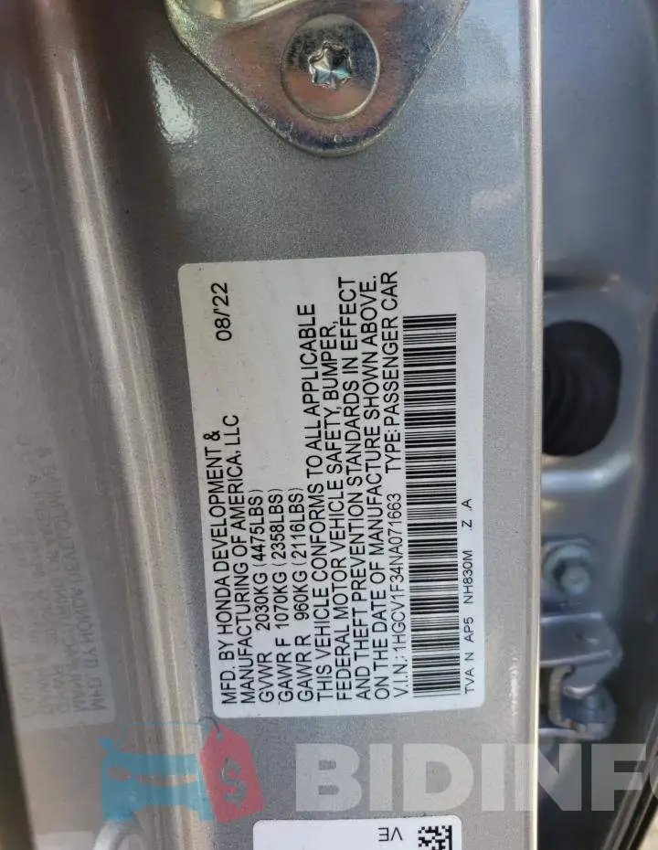 1HGCV1F34NA071663 Photo# 12