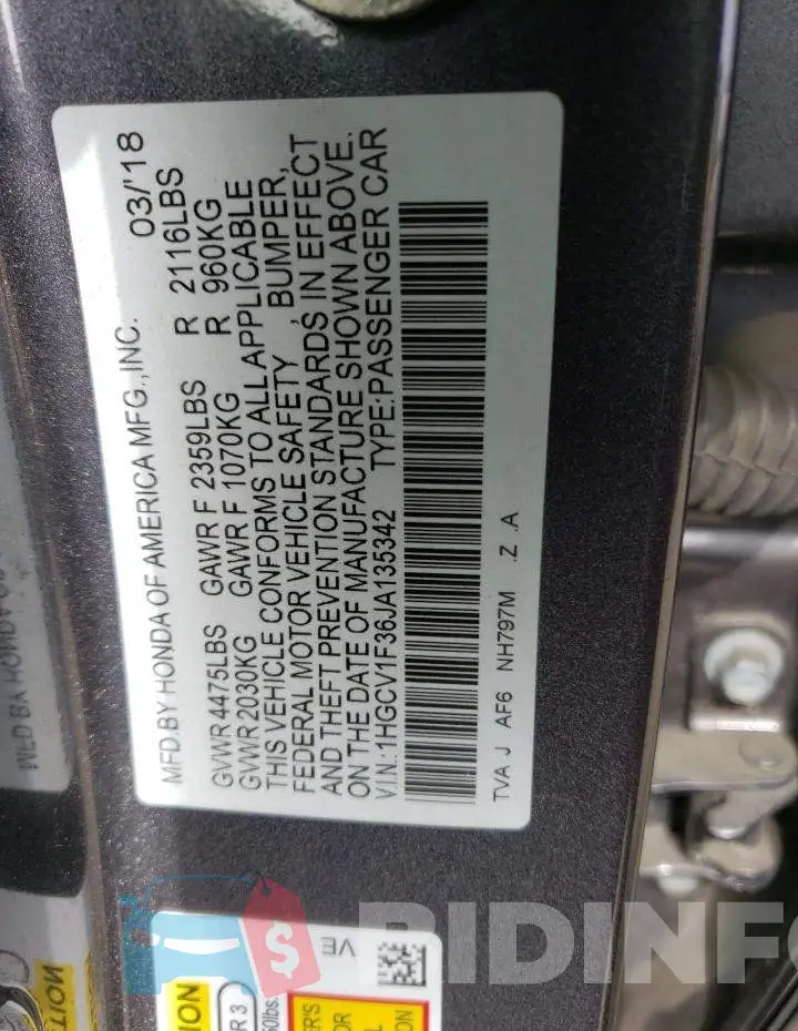 1HGCV1F36JA135342 Photo# 13