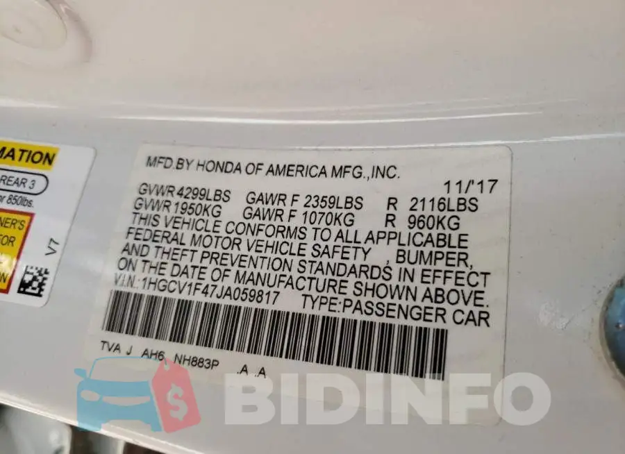 1HGCV1F47JA059817 Photo# 12