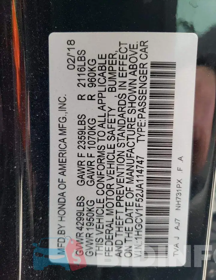 1HGCV1F52JA114747 Photo# 12