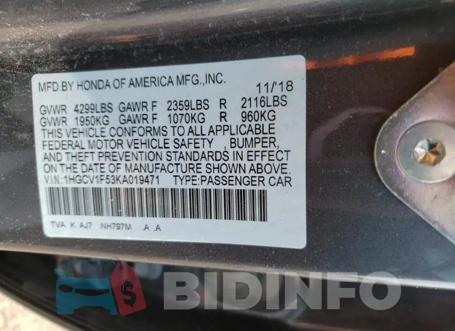 1HGCV1F53KA019471 Photo# 13