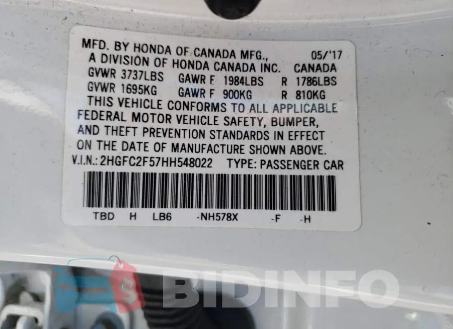 2HGFC2F57HH548022 Photo# 13