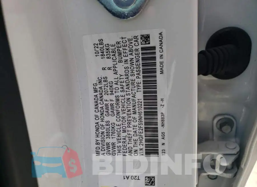 2HGFE2F59NH610221 Photo# 12