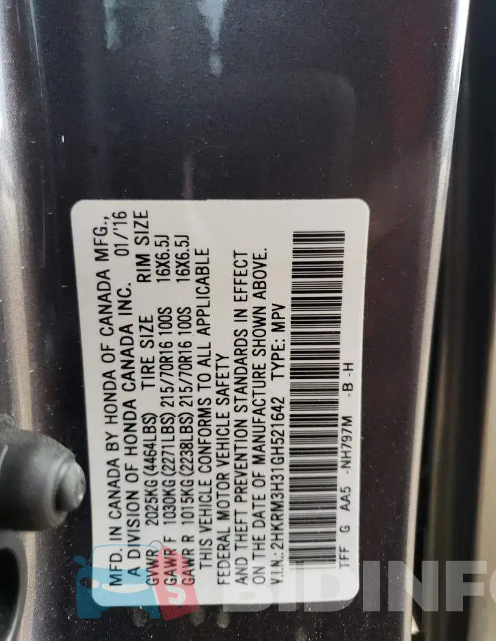 2HKRM3H31GH521642 Photo# 13