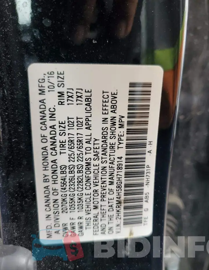 2HKRM4H58GH718914 Photo# 13