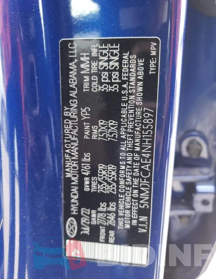 5NMJFCAE4NH155897 Photo# 13
