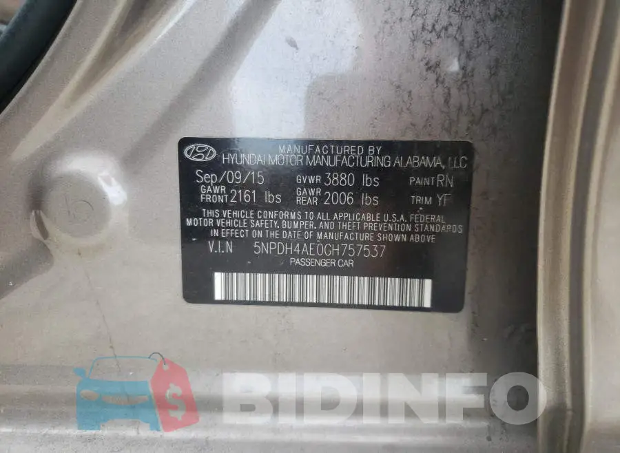 5NPDH4AE0GH757537 Photo# 10