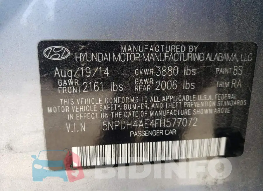 5NPDH4AE4FH577072 Photo# 12