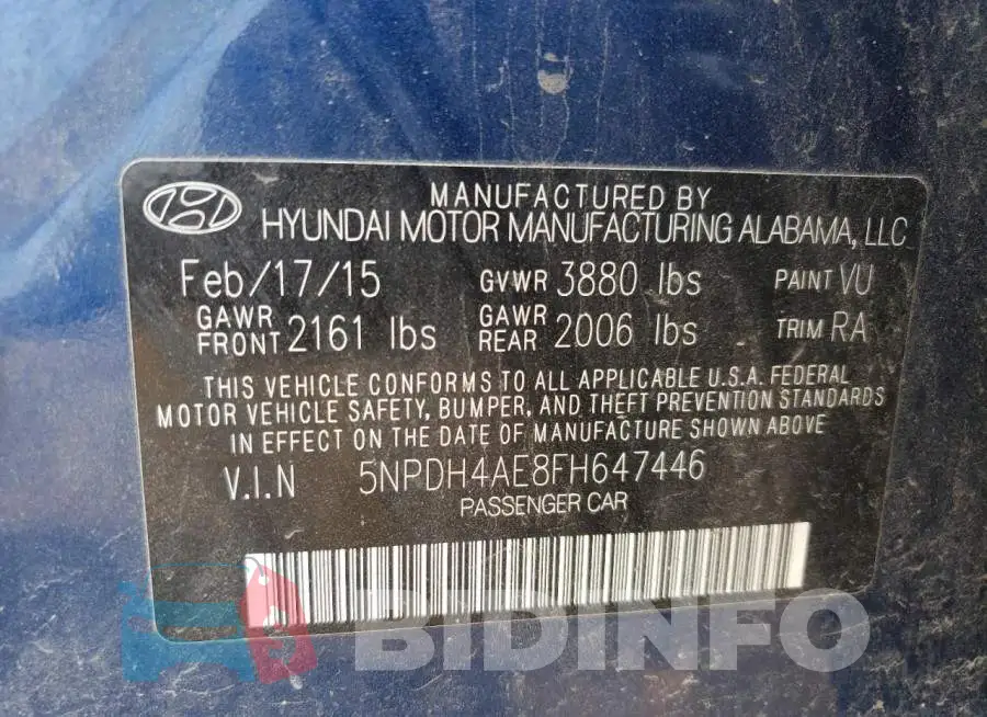 5NPDH4AE8FH647446 Photo# 12