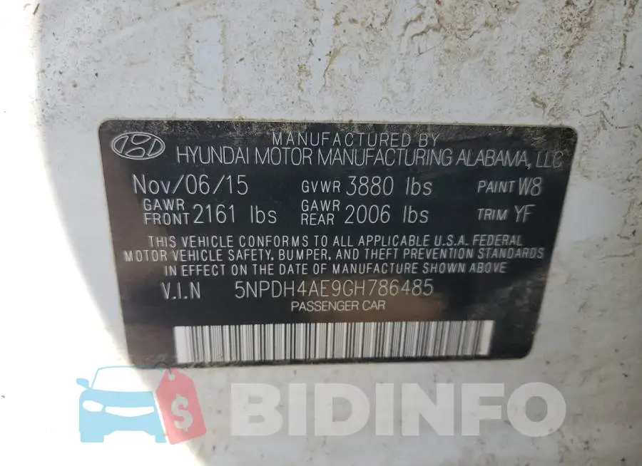 5NPDH4AE9GH786485 Photo# 12