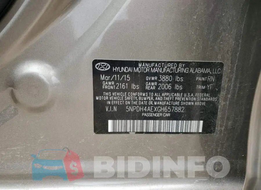 5NPDH4AEXGH657882 Photo# 12