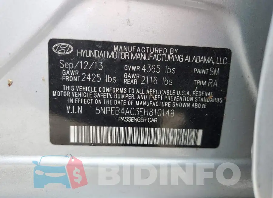 5NPEB4AC3EH810149 Photo# 12