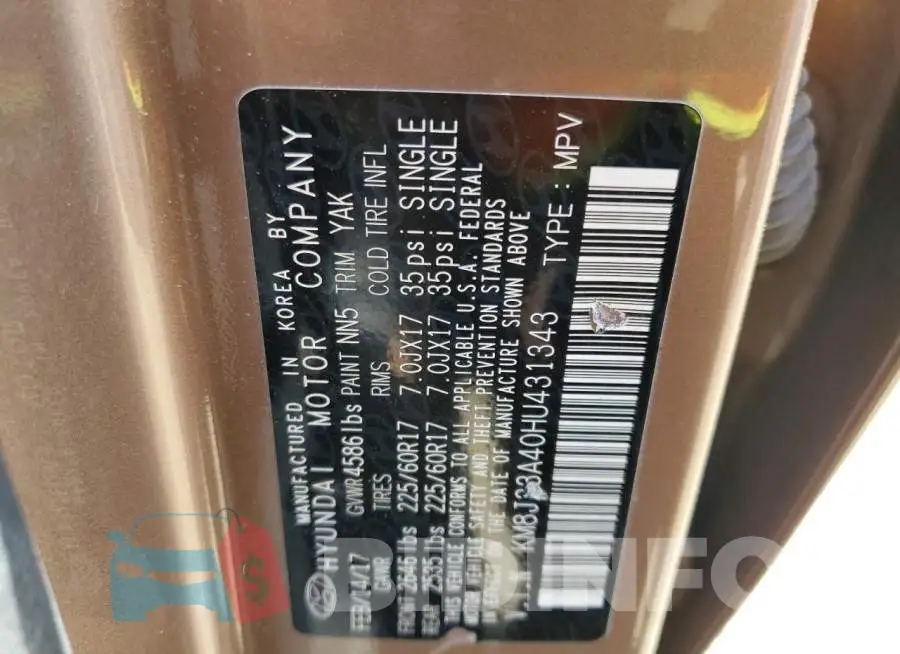 KM8J23A40HU431343 Photo# 12