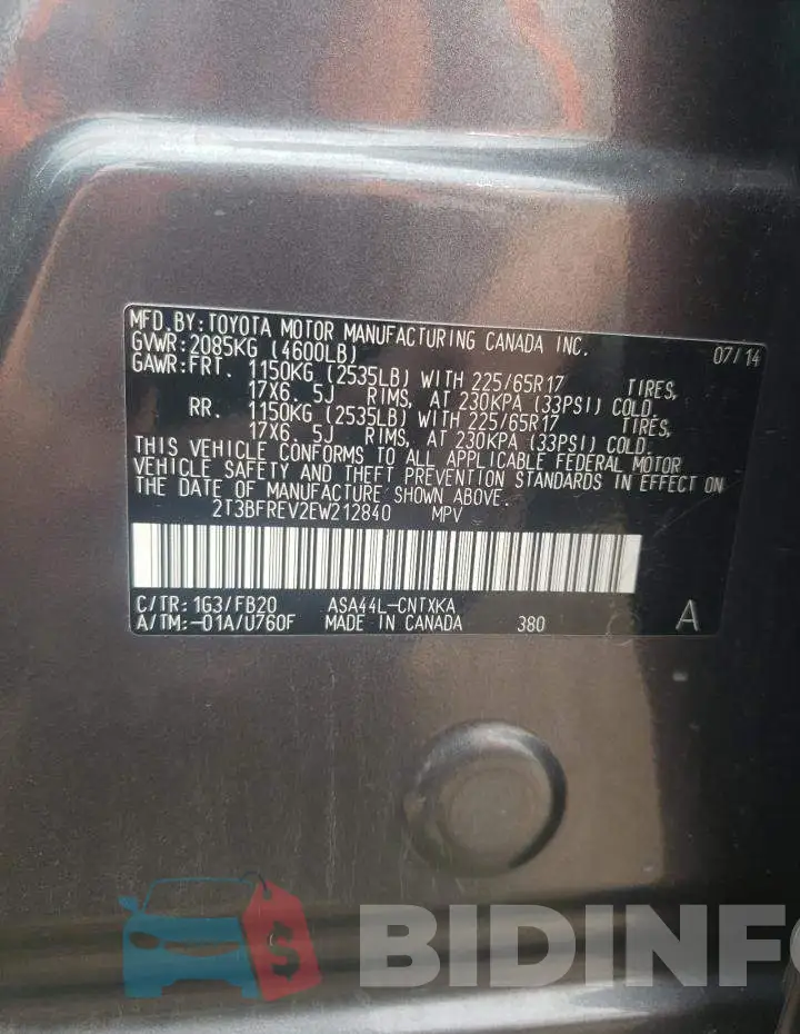 2T3BFREV2EW212840 Photo# 13